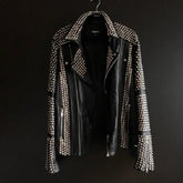 Stylish Black Gothic Jacket, Men's Silver Studs Cowhide Leather Jacket, Handmade Round Studs Jacket, Bikers Punk Jacket,